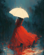 Red gown in rain cross stitch kit for beginners
