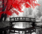 Red maple over gray tone water bridge cross stitch kit for beginners