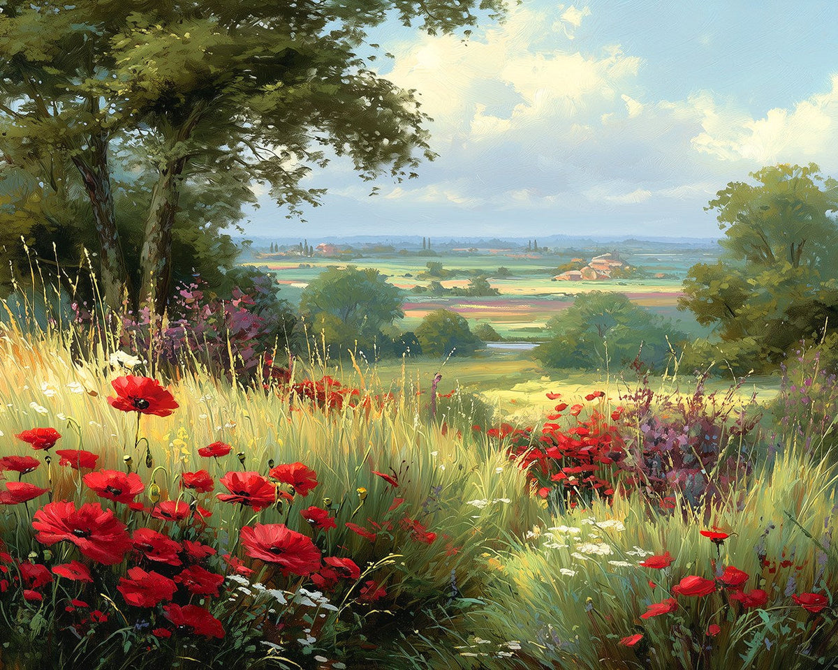 Red poppies on the spring grassland cross stitch kit for beginners