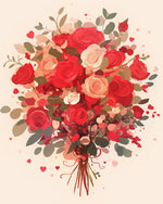 Red rose bouquet cross stitch kit for beginners