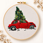 Red truck christmas tree embroidery kit