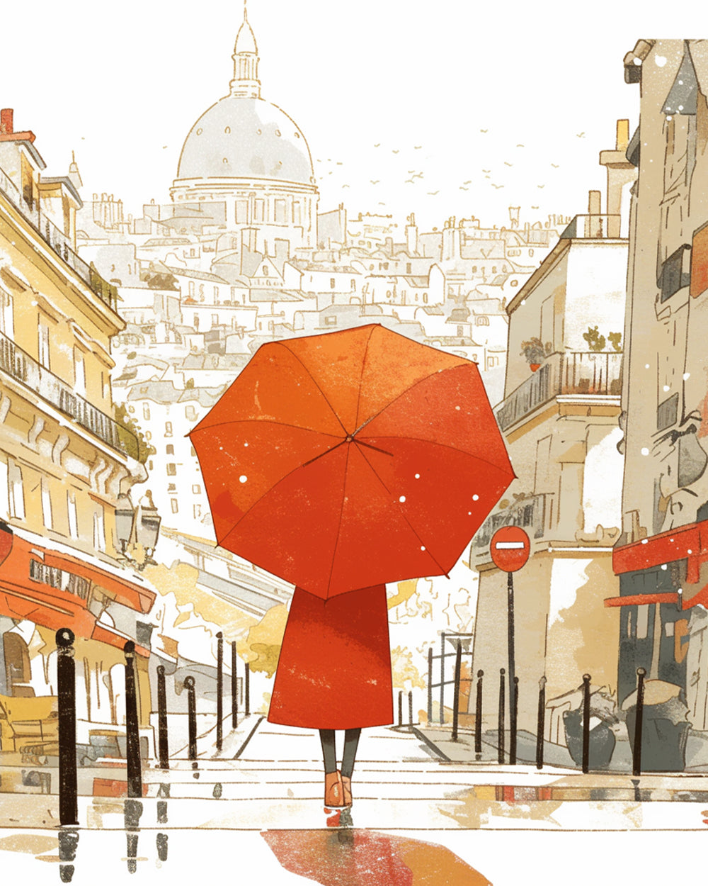 Red umbrella paris cross stitch kit for beginners