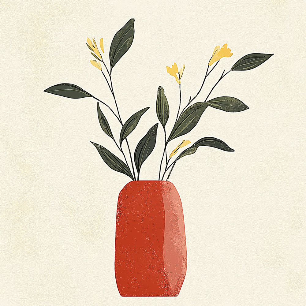 Red vase with yellow florals cross stitch kit for beginners