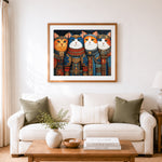 Finished regal royal cats cross stitch artwork displayed as home decor