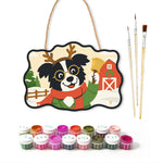 Reindeer border collie paint by numbers door hanger with paints and brushes