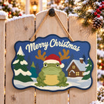 Reindeer frog vibe paint by numbers door hanger on a garden gate