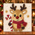 Reindeer holding candy cane pearl diamond painting kit for beginners