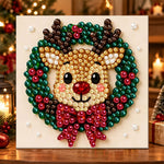 Reindeer inside holiday wreath pearl diamond painting kit for beginners