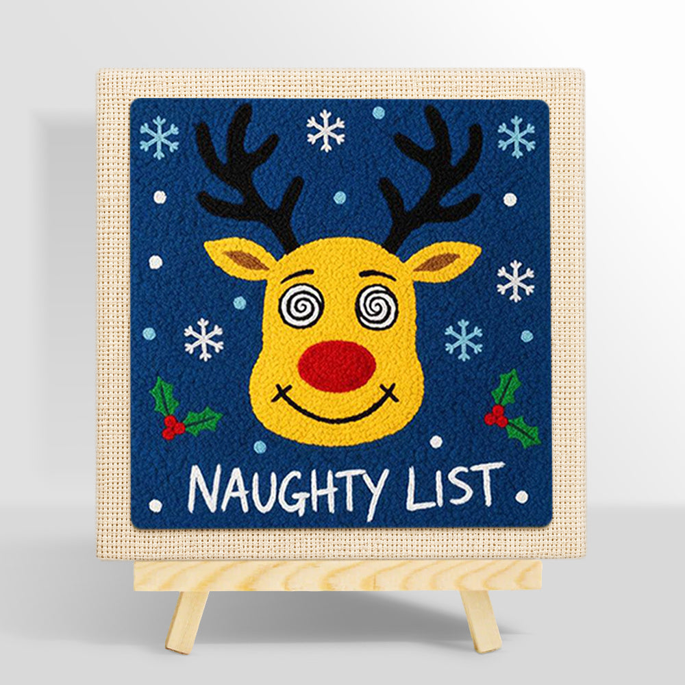 Reindeer naughty list art punch needle kit for beginners