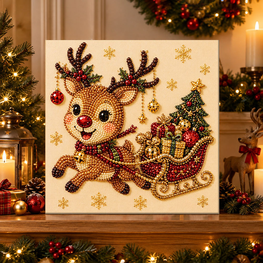 Finished pearl diamond painting artwork displayed as holiday home decor