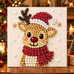 Reindeer wearing santa hat pearl diamond painting kit for beginners