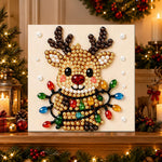 Finished reindeer with colorful string lights pearl diamond painting artwork displayed as holiday home decor