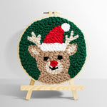 Reindeer with santa hat punch needle kit for beginners