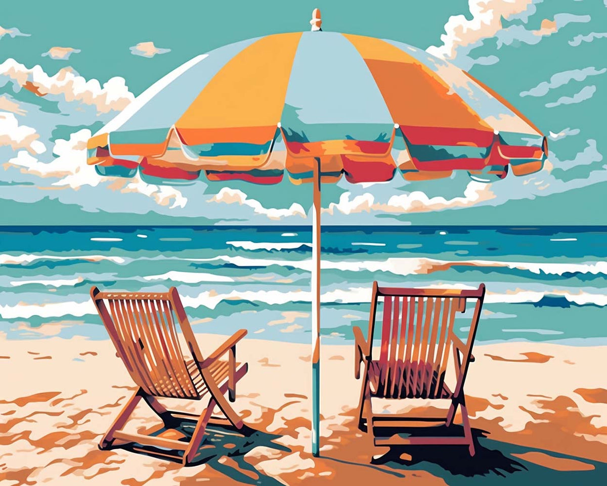 Relaxing seaside beach escape cross stitch kit for beginners