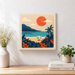 Finished relaxing seaside retreat artwork displayed on a wall