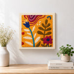 Finished retro abstract floral artwork displayed on a wall