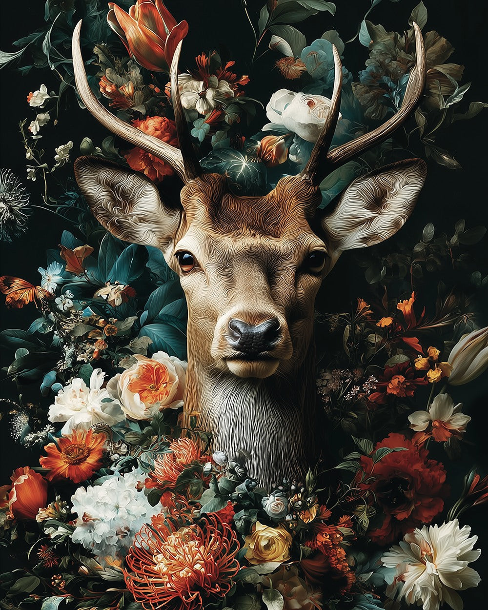 Retro and gorgeous deer among flowers cross stitch kit for beginners