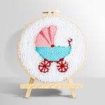 Retro baby pram punch needle kit for beginners