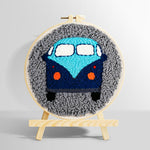 Retro blue campervan punch needle kit for beginners