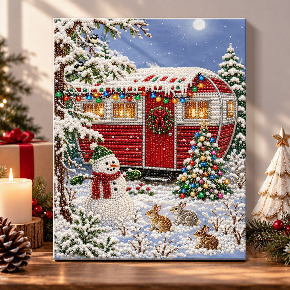 Retro camper winter christmas pearl diamond painting kit for beginners