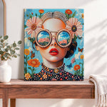 Finished retro floral portrait pearl diamond painting artwork displayed as home decor