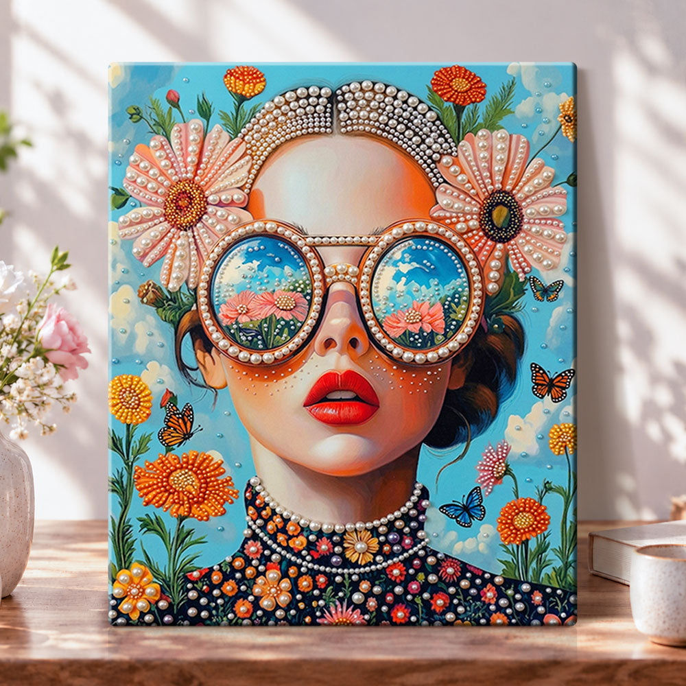 Retro floral portrait pearl diamond painting kit for beginners