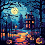 Retro halloween manor cross stitch kit for beginners