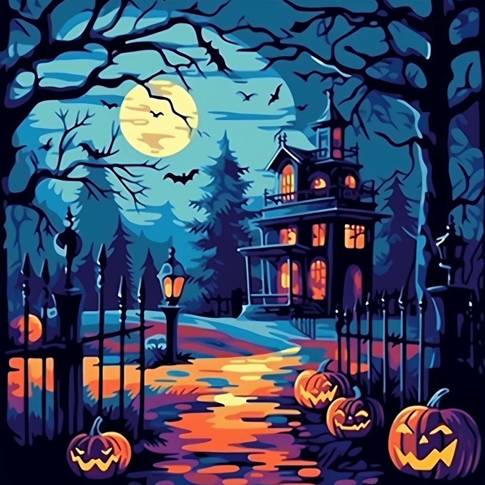 Retro halloween manor cross stitch kit for beginners