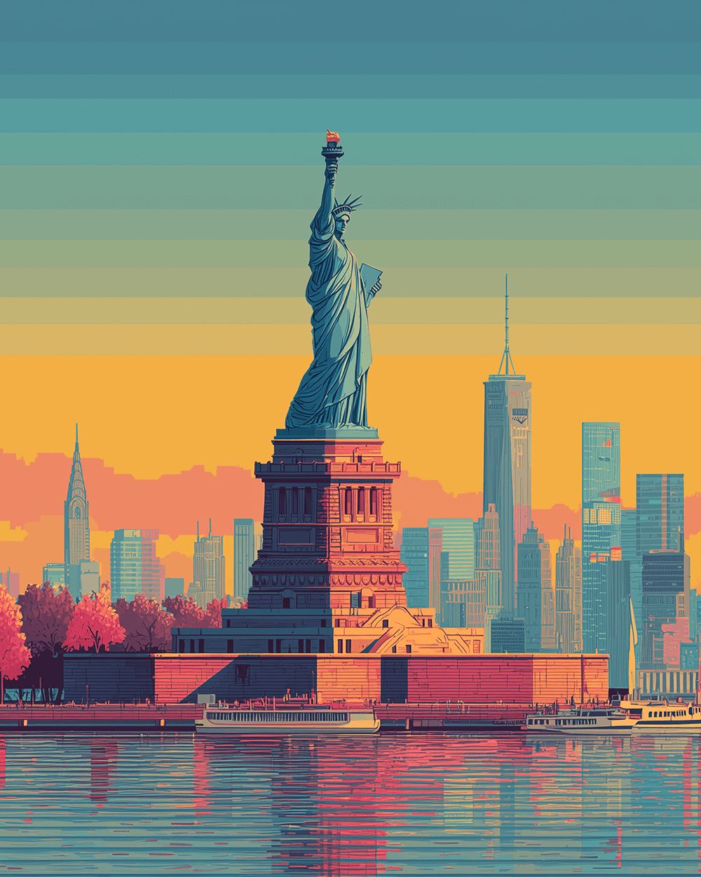 Retro new york skyline cross stitch kit for beginners