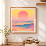 Finished retro ocean waves cross stitch artwork displayed as home decor