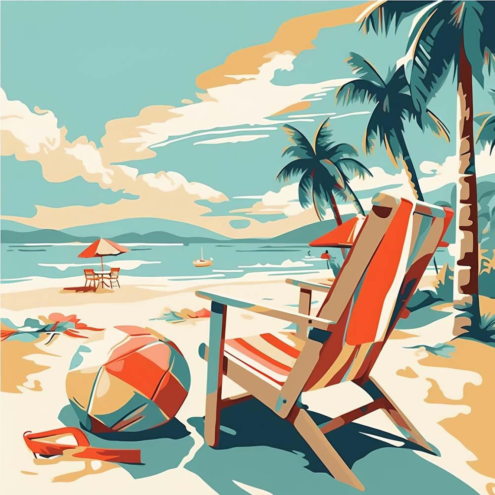 Retro summer beach scene cross stitch kit for beginners