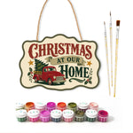 Retro truck holiday paint by numbers door hanger with paints and brushes