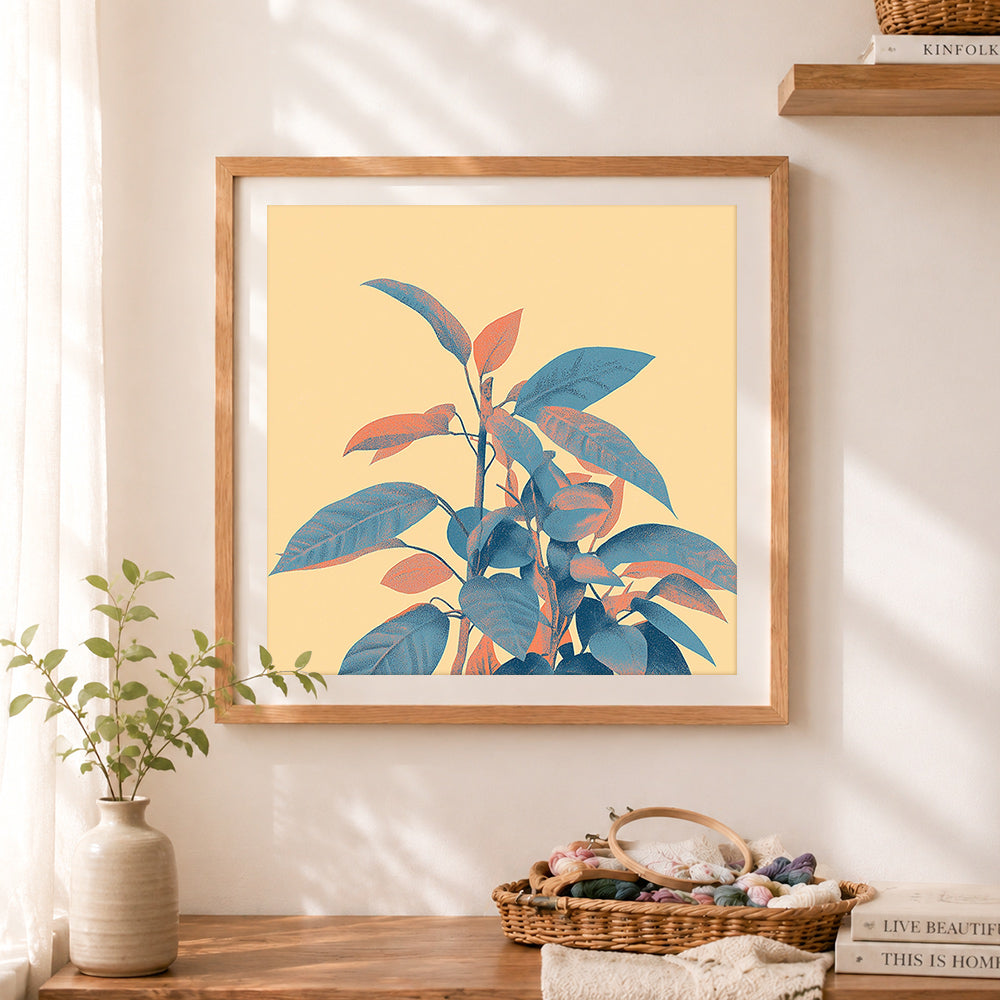 Finished retro two‑tone foliage art cross stitch artwork displayed as home decor