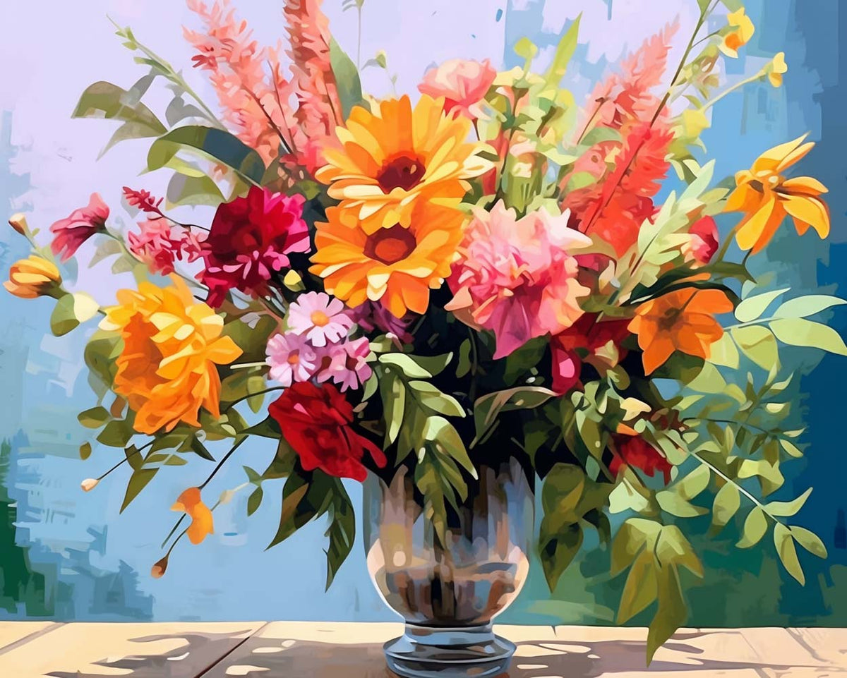 Rich autumn floral display cross stitch kit for beginners
