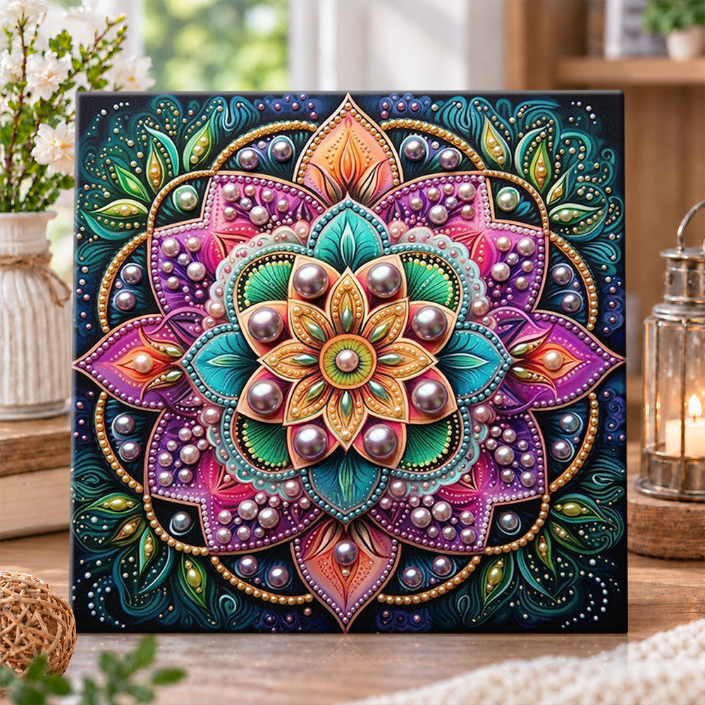 Rich colored mandala bloom pearl diamond painting kit for beginners