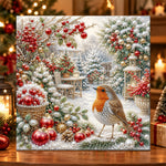 Robin bird in wintry garden pearl diamond painting kit for beginners