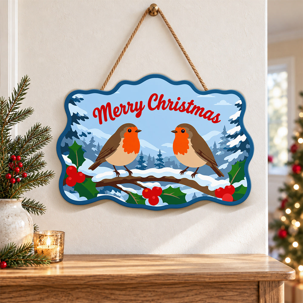 Robin birds merry christmas paint by numbers door hanger as indoor wall decor