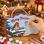 Robin birds merry christmas paint by numbers door hanger painting process
