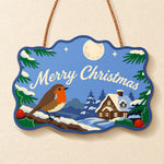 Robin with cottage scene paint by numbers door hanger finished design