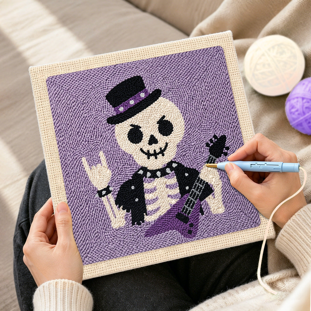 Creating handmade rocker skeleton punch needle artwork