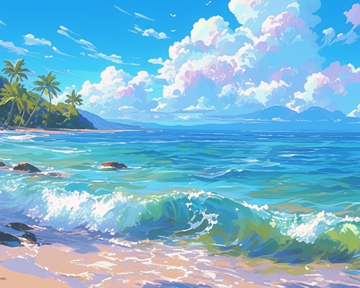 Rolling blue waves under the white clouds cross stitch kit for beginners