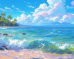 Rolling blue waves under the white clouds cross stitch kit for beginners