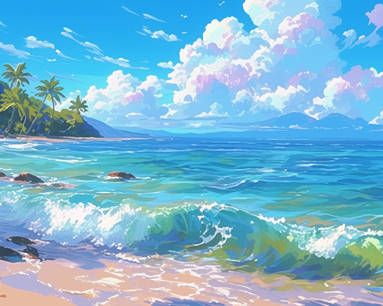 Rolling blue waves under the white clouds cross stitch kit for beginners
