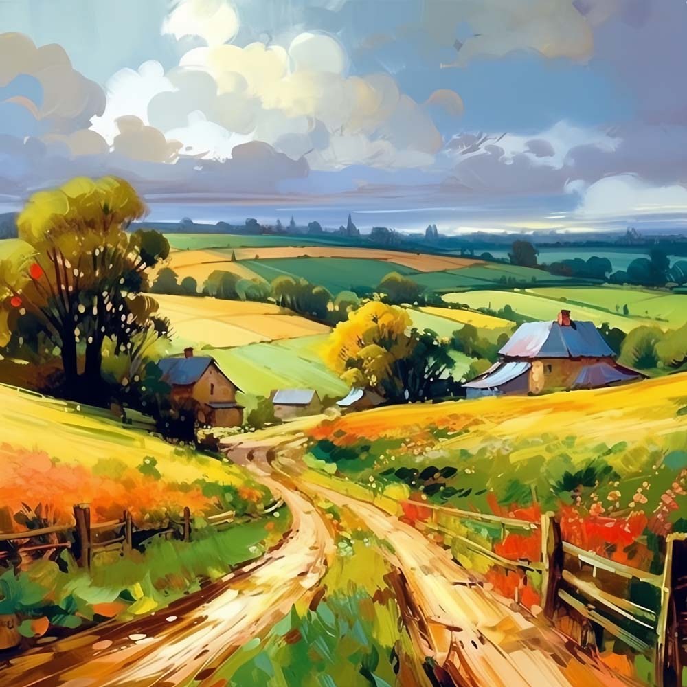 Rolling rural farm valley cross stitch kit for beginners