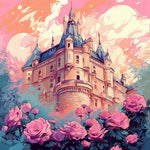 Romantic castle under pink sky cross stitch kit for beginners