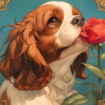 Romantic cavalier king charles with red rose cross stitch kit for beginners