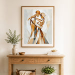 Finished romantic dance pose cross stitch artwork displayed as home decor