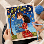 Creating handmade romantic embrace under the moon punch needle artwork