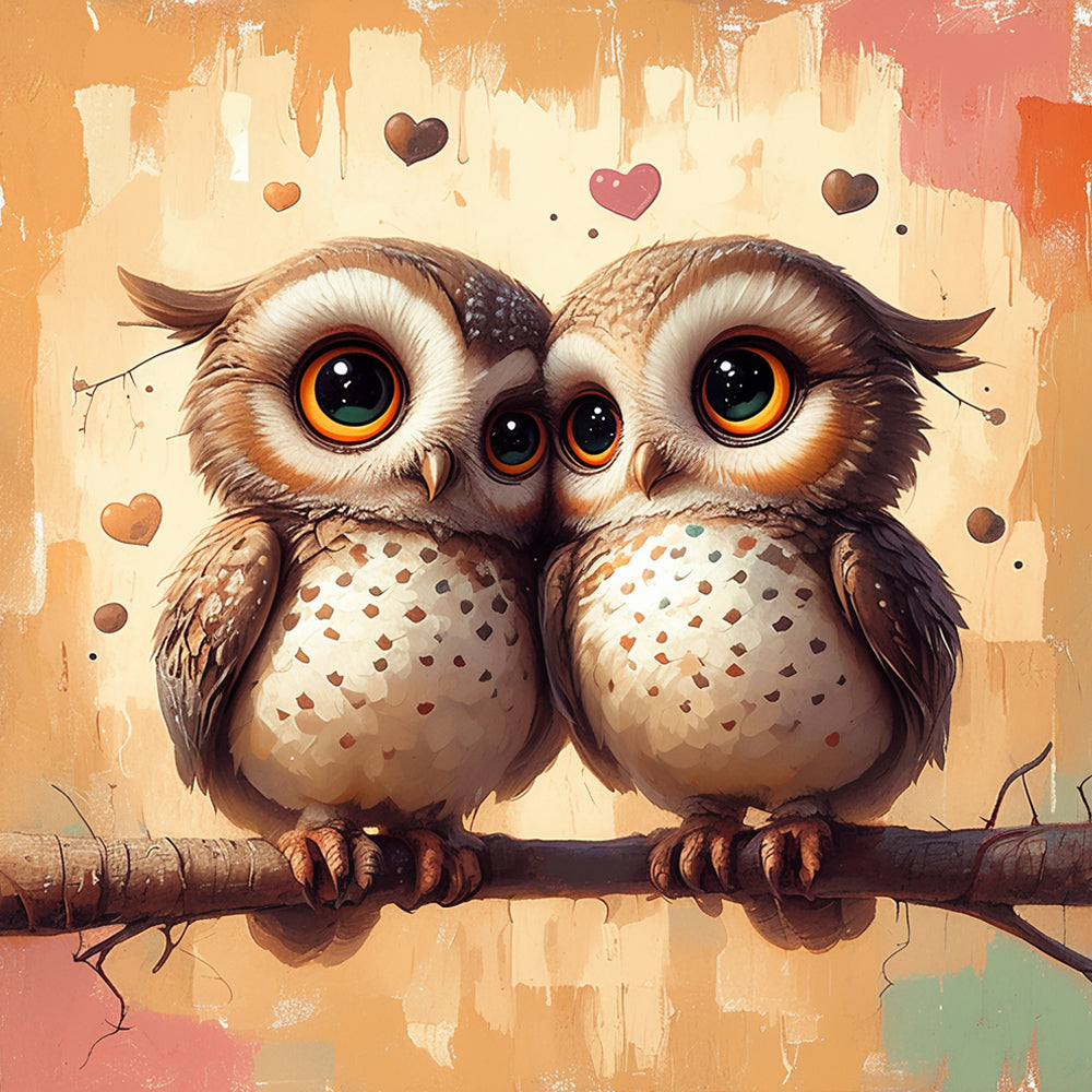 Romantic owl couple on branch cross stitch kit for beginners