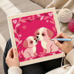 Creating handmade romantic puppy couple punch needle artwork